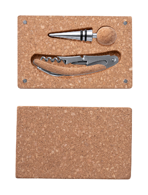 Set à vin 2 pièces - Tire-bouchon ouvre-bouteille et bouchon - Boîte en liège naturel avec fermeture magnétique_1