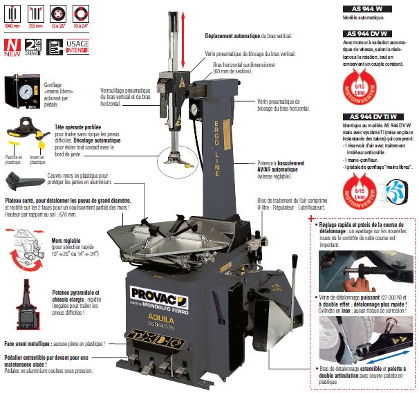 As944w - monte/demonte-pneus provac automatique avec blocage exterieur de 10 à 24_1