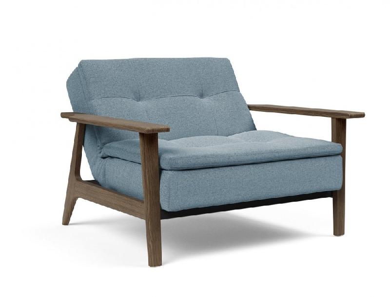 Fauteuil design convertible Innovation Living Dublexo Frej Soft Indigo - Couchage 90x115 cm - Piétement chêne fumé_1
