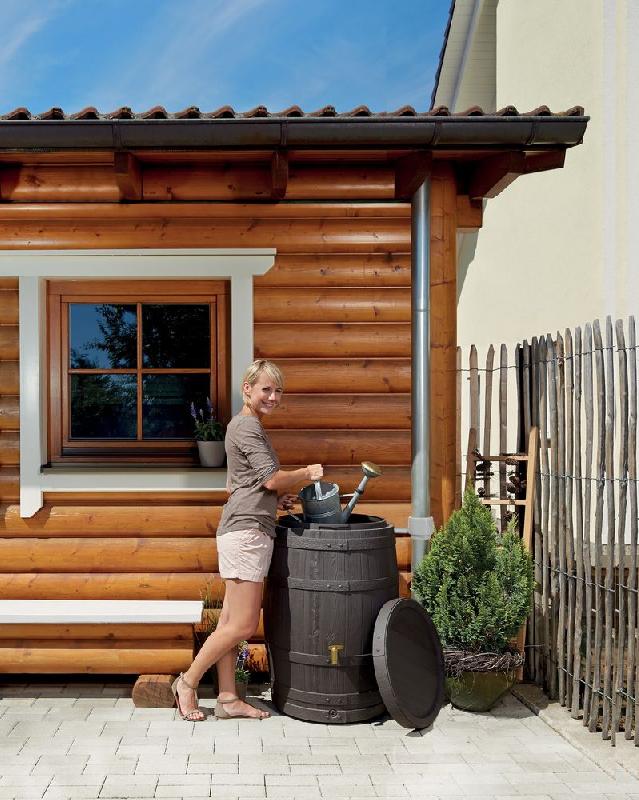 Tonneau Vino 250L brun - Robinet PE imitation laiton - Collecteur filtrant éco gris_1