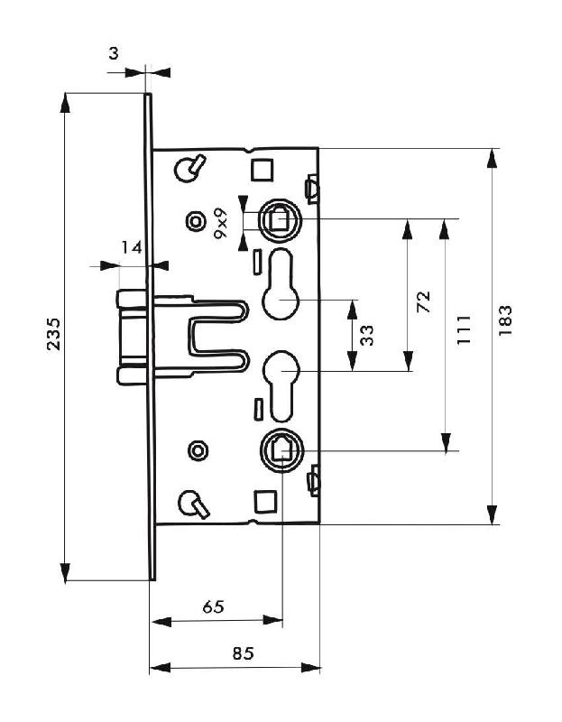 Serrure encastrable pour porte d'intérieur de chaufferie - version anti-panique - THIRARD - acier zingué - référence 00001740_1