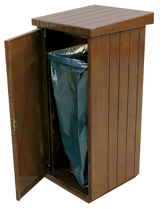 ZEUS Corbeille en béton avec support - Béton recouvert d'une peinture polyuréthane - Ouverture calibrée - Porte en acier traité anticorrosion - Étriers support-sacs en acier - Contenance 130L_1