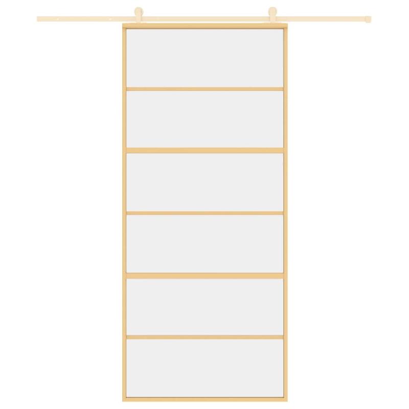 Vidaxl porte coulissante doré 90x205 cm verre esg clair et aluminium 155161_1