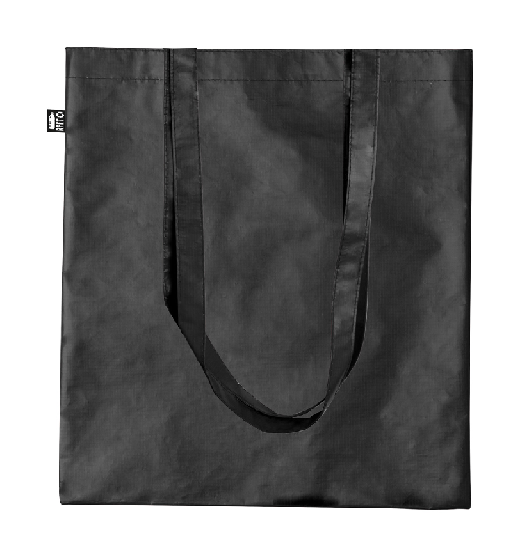 Tote bag publicitaire - anses longues laminé en RPET 100 g/m² - couleur noire - 44g_1