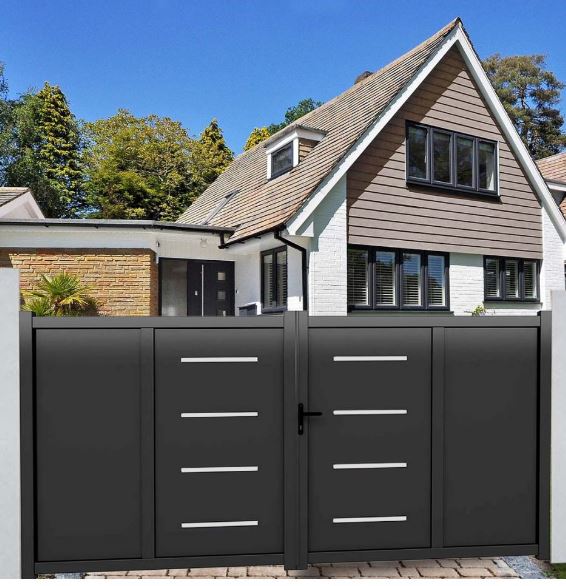 Portail aluminium battant Lorient - largeur 3m00 ou 3m50 - hauteur 1m70 - gris - design contemporain et robuste_1