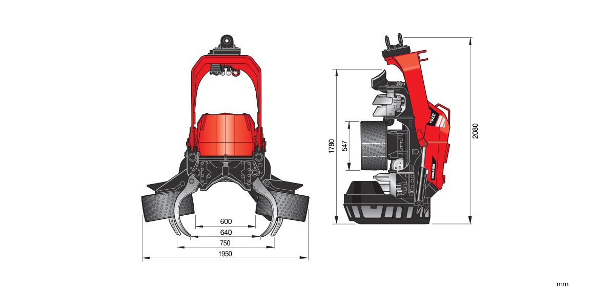 Tête d'abattage Komatsu 370E - largeur max. 1,950 mm - fonction d'écorçage et scie Constant Cut_1
