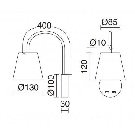 Applique murale Montecarlo en métal noir - avec prise USB et interrupteur_1