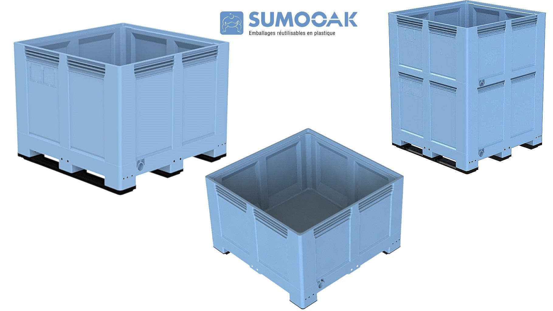 Caisse-palette renforcée en plastique - 686 à 1060 L - 1.000/5.000 kg - PEHD 100% vierge_0
