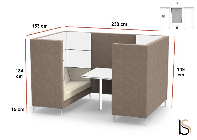 Canapé d'accueil 4 places Push - Mobel Linea - Avec bloc électrique + support écran_1