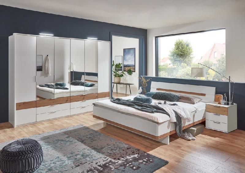 Cadre de lit GIRBO 180 x 200 cm blanc et chêne artisan - Design contemporain avec tête de lit réglable_1