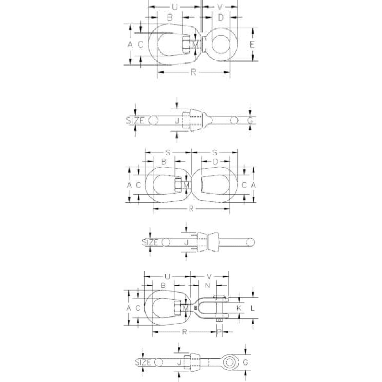 Émerillon de levage forgé - REF : 35920 - acier trempé - 0,39t à 20,5t - norme ASME B30.26_1