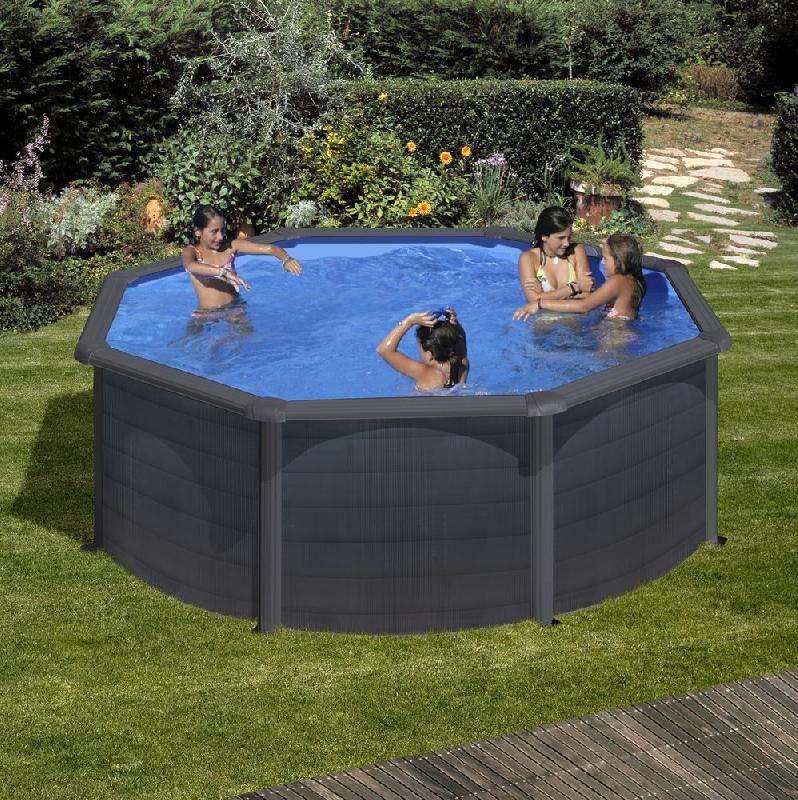 Piscine ronde en acier ø3,70m x h: 1,22m - gris anthracite - avec filtration à sable_1