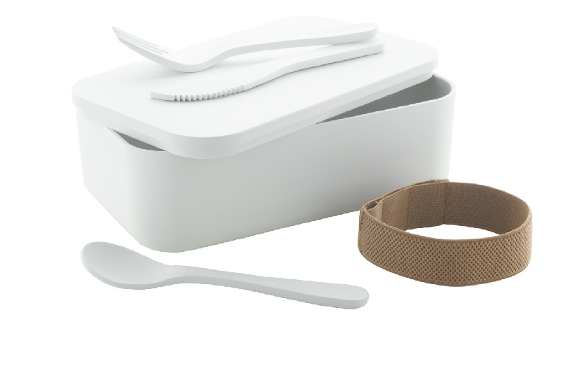 Lunch box en PLA - 1000 ml avec couverts et sangle élastique RPET - Compostable et sans BPA_1