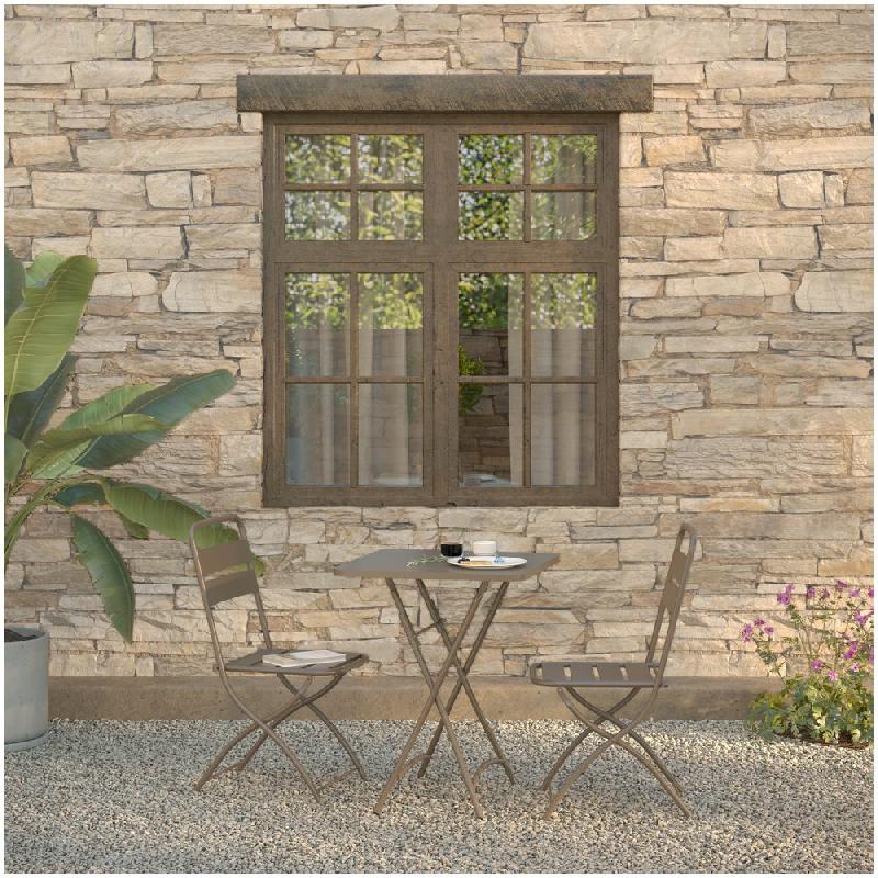 Breeze - Set de bistro en métal Cappuccino - 2 chaises et table 60x60 cm_1