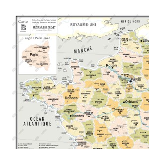 Carte de France administrative départements vintage - poster plastifié 100x100 cm avec œillets_1