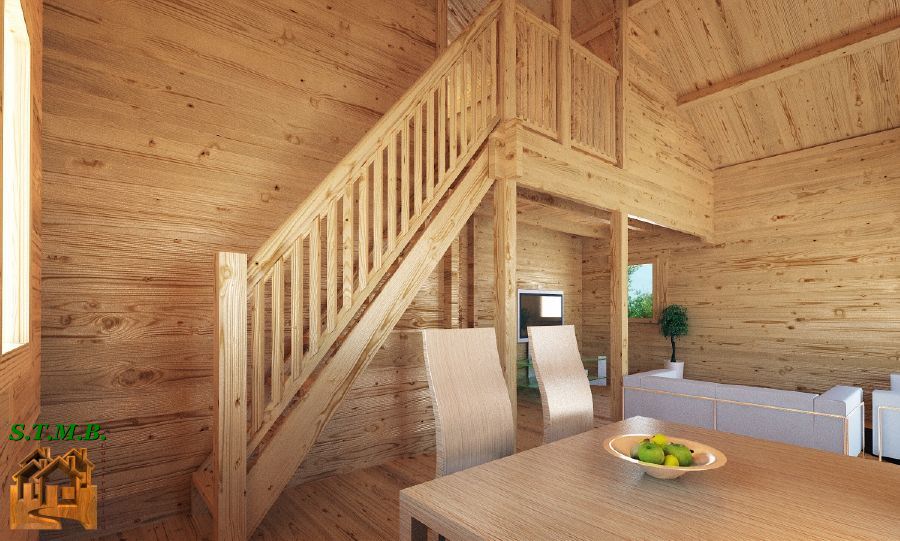 Chalet en bois plain-pied vaillant 68m / madrier contrecollé / 68 m² / en kit / toit double pente_1