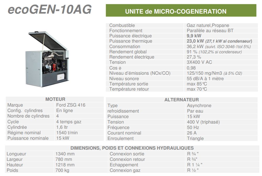 Ecogen-10AG - Cogénération Cogengreen - Puissance électrique 9,9 kW - Micro-cogénération avec isolation acoustique et thermique_1