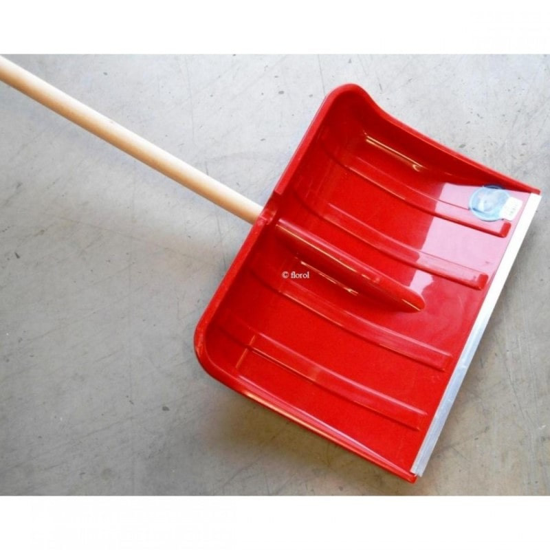 Poussoir a neige 50cm plastique rouge avec manche bois_1
