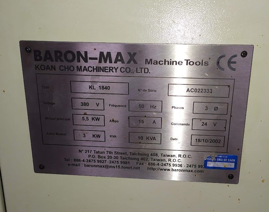 Tour conventionnel BARON MAX KL1840 - occasion réf 3701 - distance entre pointes 1 000 mm - hauteur de pointe 250 mm_1