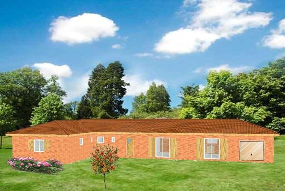 Maison à ossature en bois plain-pied merbau / en kit / surface habitable 151.18 m² / surface brute 176.40 m² / 6 pièces / toit multipente_1