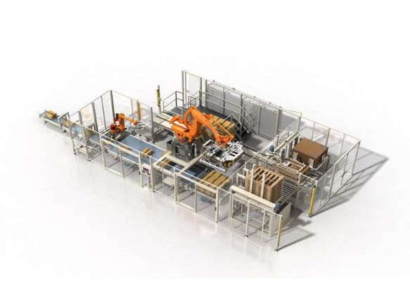 T-rex - Palettiseur compact Clevertech France avec deux fourches rétractables pour palettisation automatique_0