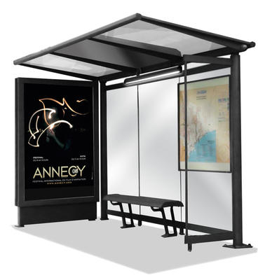 Abri bus Métropole - structure acier et aluminium - bardage verre sécurit - avec banquette - 350 x 250 cm_2