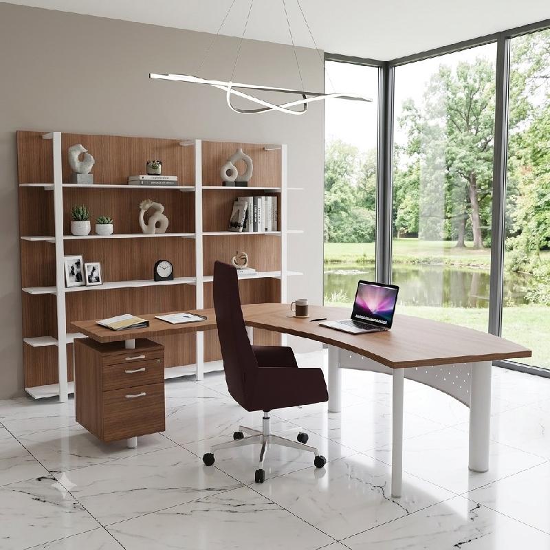 Bureau d'angle X time Next avec retour et caisson - Quadrifoglio. - Blanc, Noyer canaletto, Gauche_1