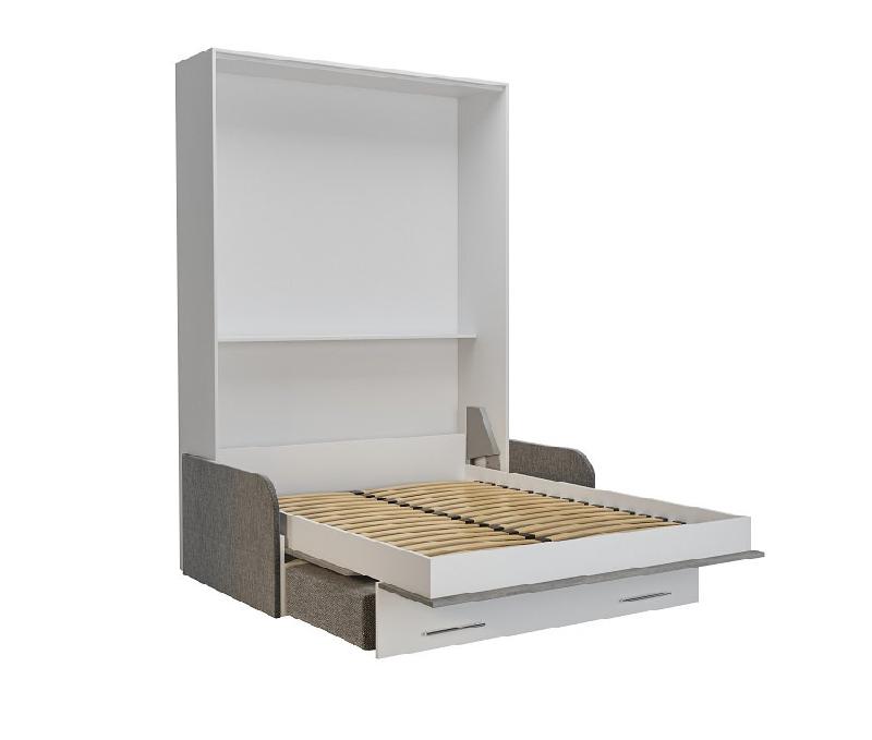 Armoire lit escamotable LOFT SOFA gris béton avec canapé accoudoirs tissu - Couchage 140x200 cm - Design moderne et fonctionnel_1