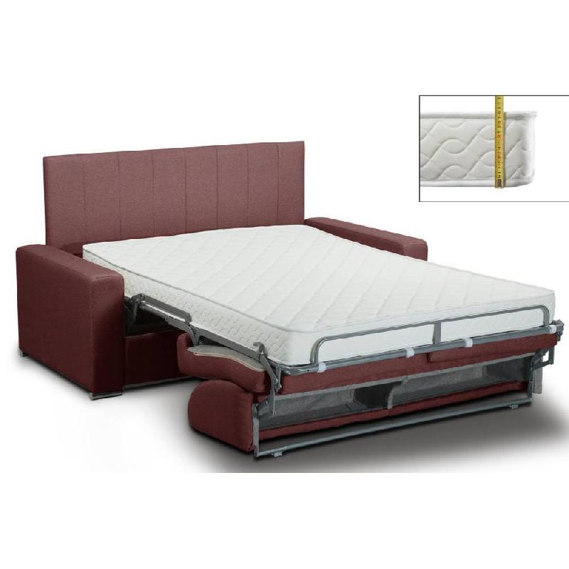 Canapé lit Levallois Express - Lattes 120cm - Matelas 16cm - Tête de lit intégrée - Microfibre Bordeaux - Couchage régulier_1