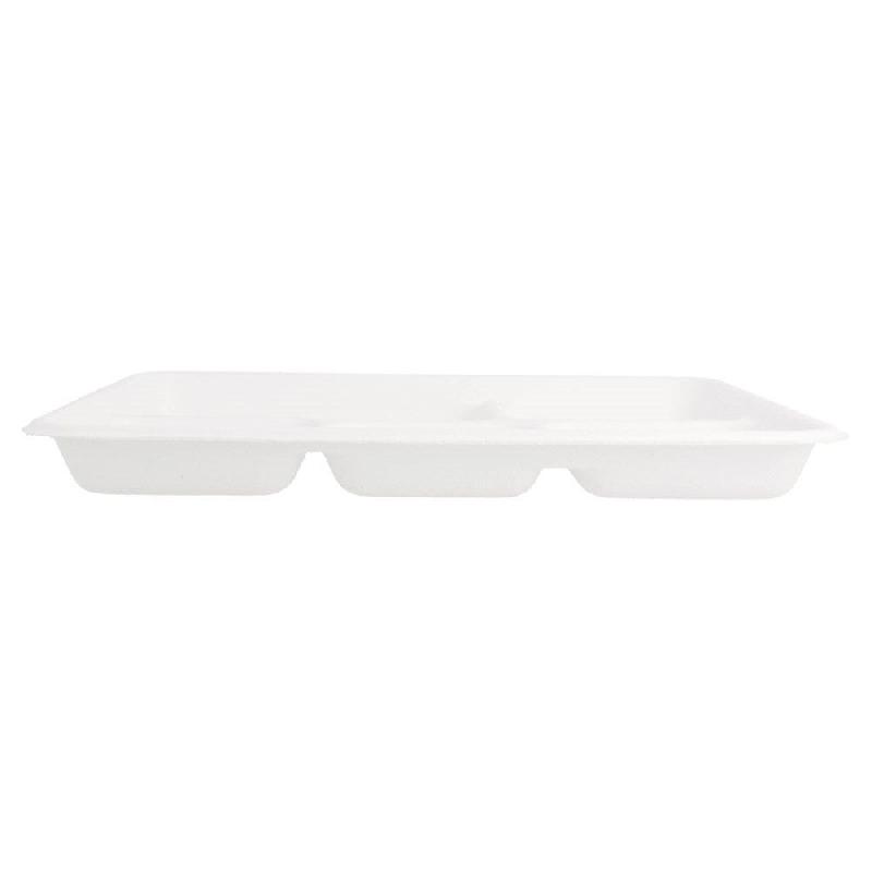 Plateau repas 5 compartiments bagasse blanche 26,5x21,5x2cm - par 500_1