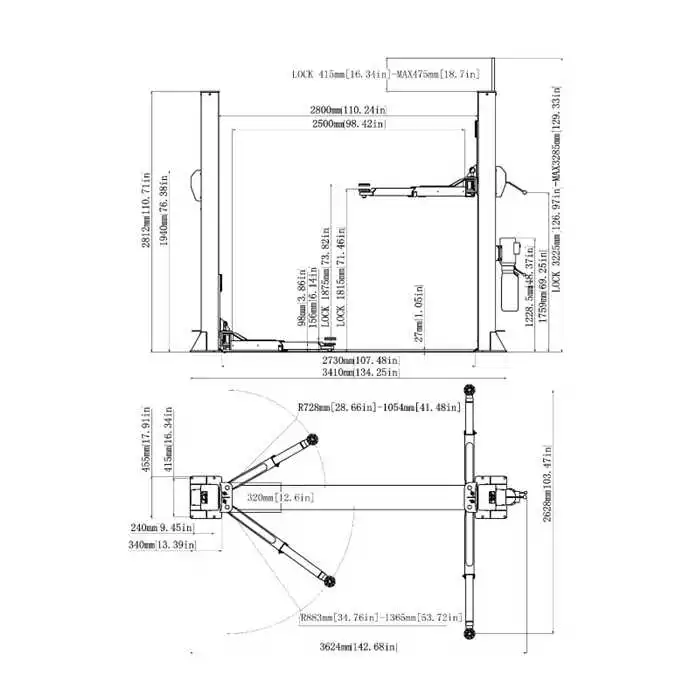Pont élévateur 2 colonnes 4,0t - Déverrouillage manuel_1