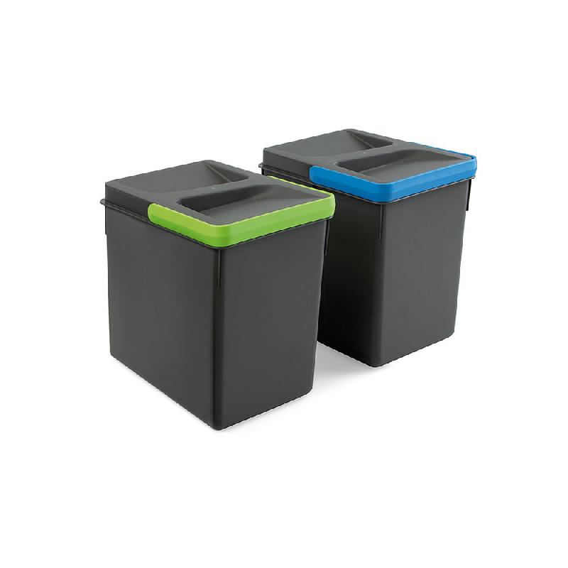 Poubelles pour tiroir de cuisine Recycle Emuca - 2 x 6 litres - Hauteur 216 mm - Plastique gris anthracite_1