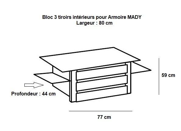 Bloc 3 tiroirs intérieurs Malta - Pour armoire largeur 80 cm - Panneaux de particules finition linegrey_1