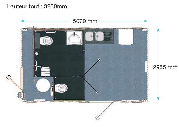 Sanitaires publics extérieurs Sanivulcain - 2 cabines - 5.07 x 2.95 x 3.23 m - Bloc sanitaire robuste et compact_2