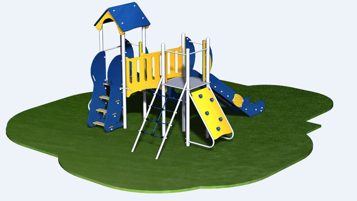 Structure de jeux combinée inox 2 tours avec passerelle - gamme Alpha AL21205I - CREA Équipements pour enfants de 2 à 10 ans_1