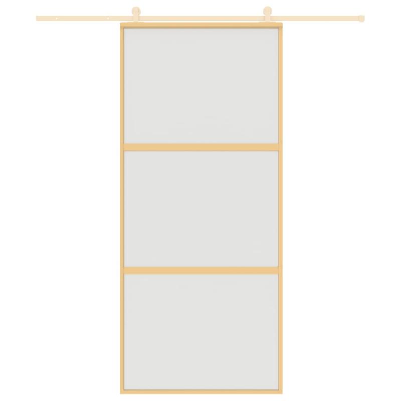 Vidaxl porte coulissante doré 90x205 cm verre esg dépoli et aluminium 155152_1