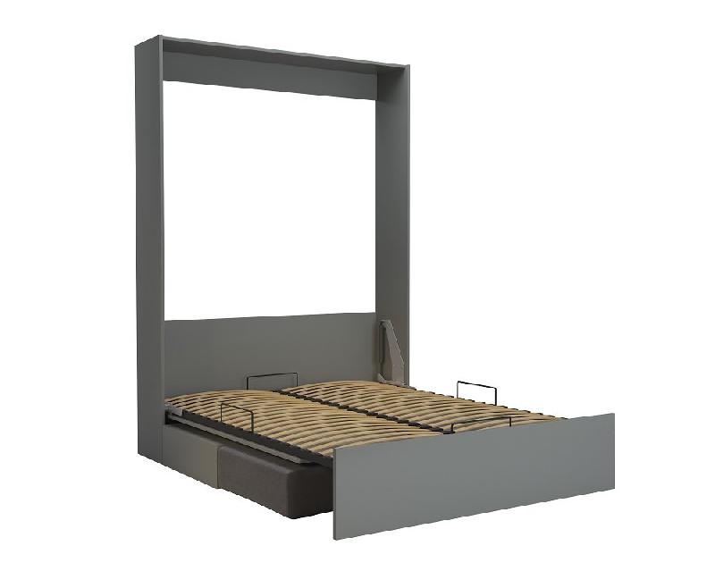 Armoire lit escamotable Dynamo Sofa - canapé gris mat et microfibre gris - couchage 140x200 cm_1