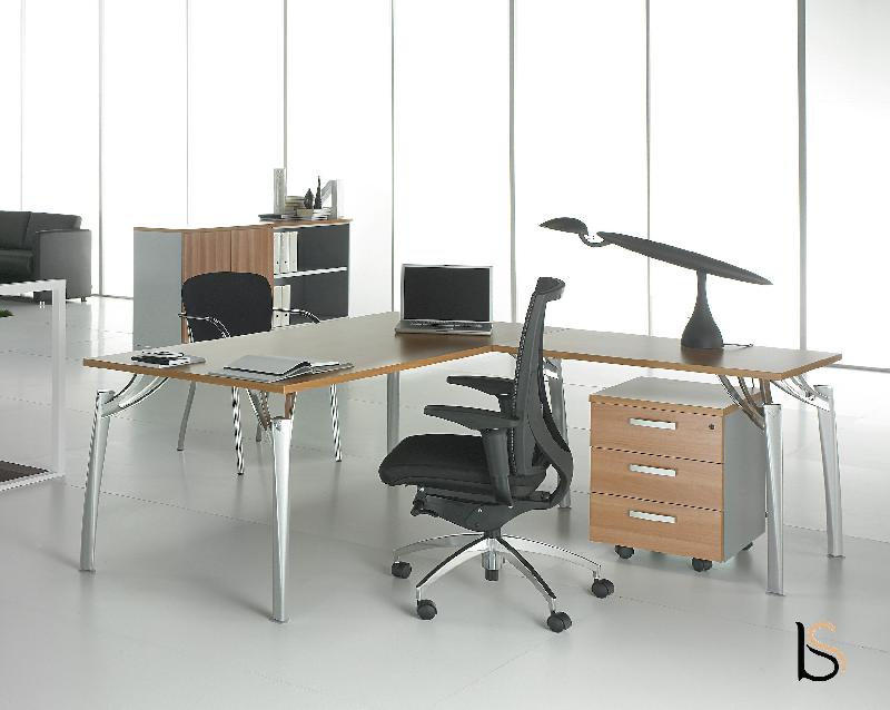 Bureau avec retour Rock K1 - Mobel Linea - Argent Ral 9006, 160, Blanc, Droite_1