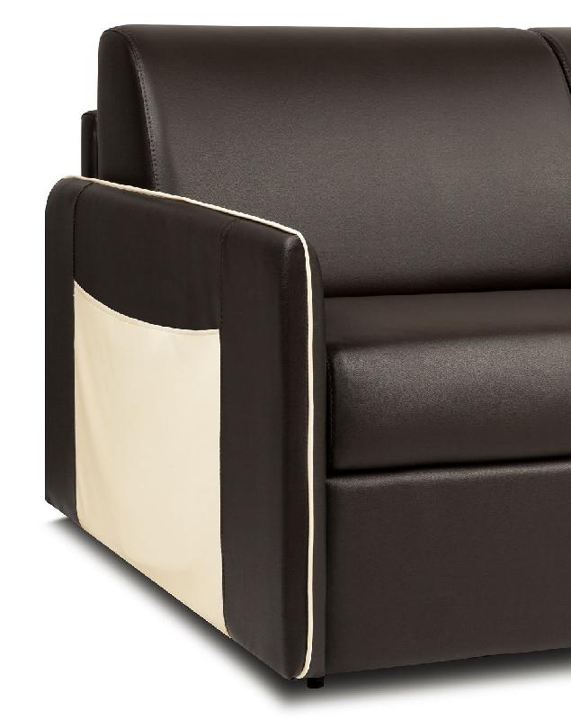 Canapé convertible express Bali - 140cm - matelas 16cm polyuréthane marron - accoudoirs vide-poches crème - fabrication italienne_1