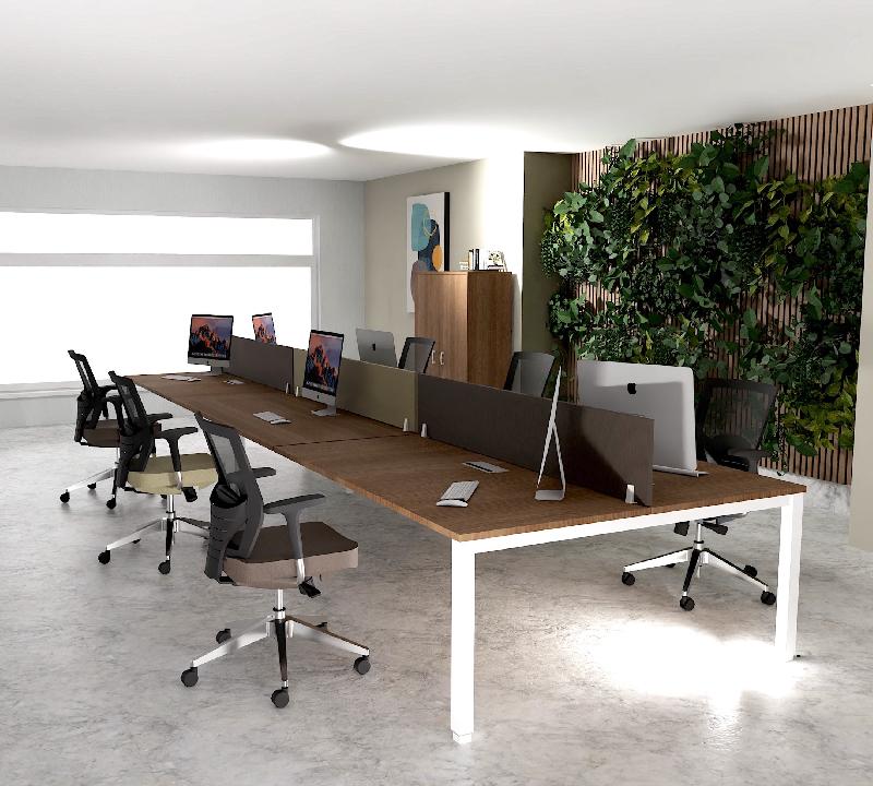 Bureau 6 personnes Tempo - Mobel linea - Blanc 9010, Acacia foncé, 540_0