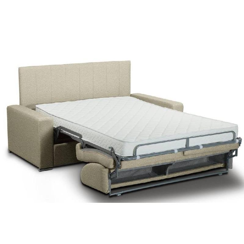 Canapé-lit convertible CanapExpress 140x197 cm - Matelas mémoire 22 cm - Tête de lit intégrée - Polyuréthane écru_1
