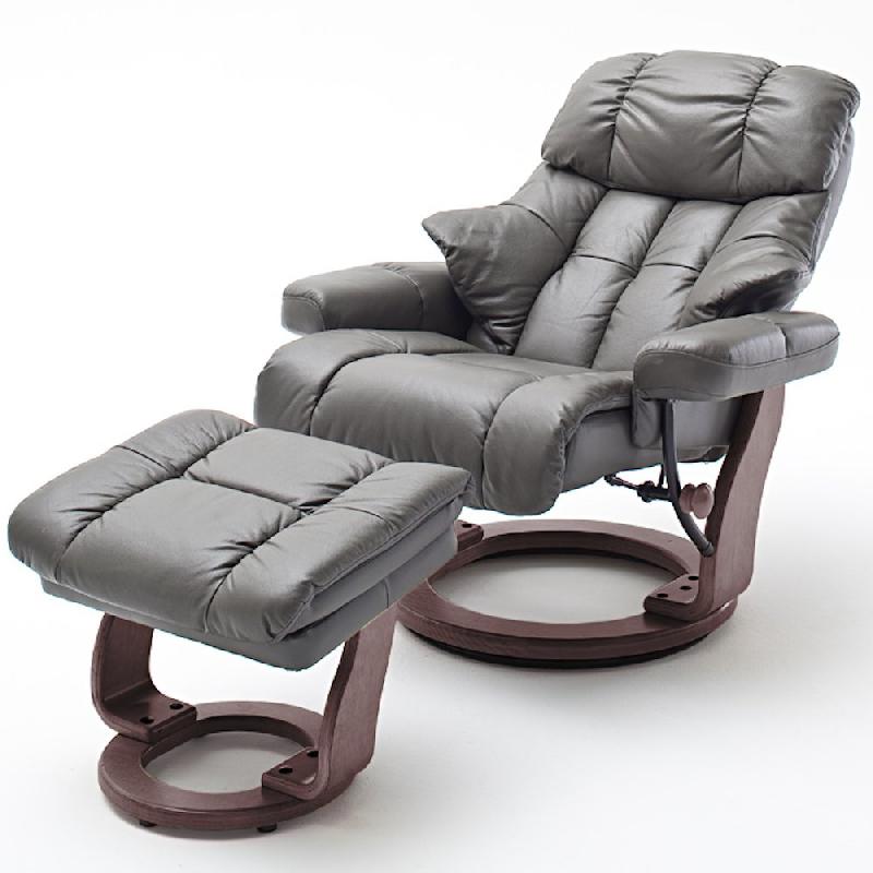 Fauteuil relax CLAIRAC XL - assise en cuir nougat, pied bois couleur noyer, avec repose-pied et inclinaison 135°_1