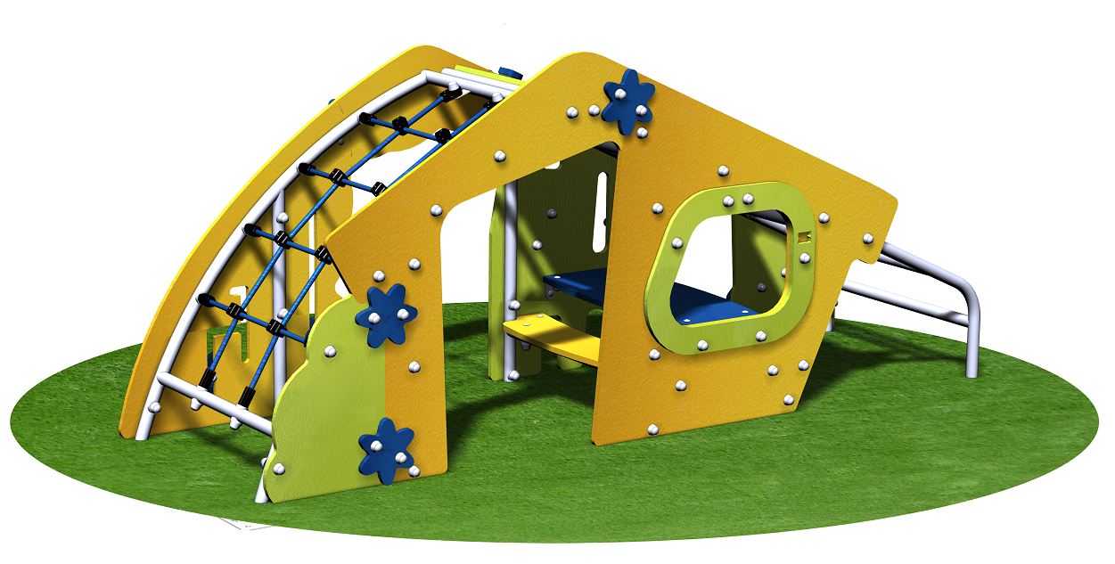 Structure de jeu maisonnette inox - Declik gamme Microparc DKM5 pour enfants de 6 mois à 4 ans_1