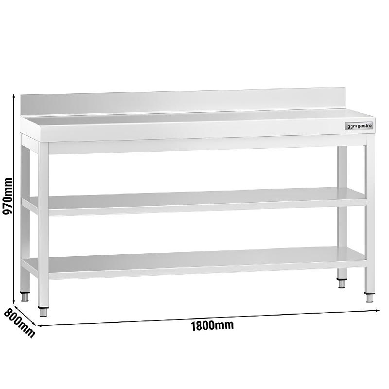 Table Inox de travail Premium avec Dosseret et 2 Étagères - Profondeur 800 mm - 1600_1