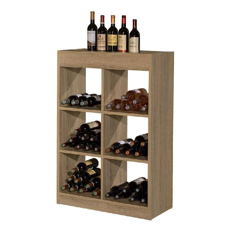 Buffet central recto/verso 6 cases - L75xP35xH110cm - Vinno - chêne authentique - solution modulable spécial cavistes_1