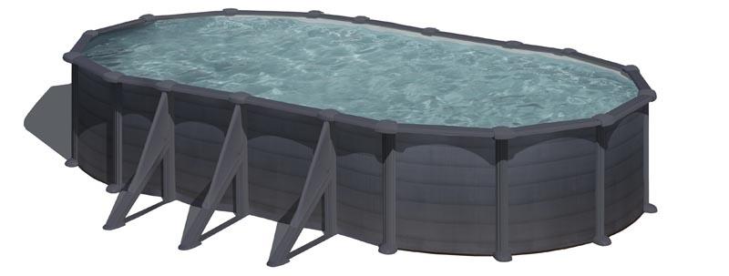 Piscine ovale acier 7,44m x 3,99m x h: 1,32m - gris anthracite - filtration à sable - renforts apparents_1