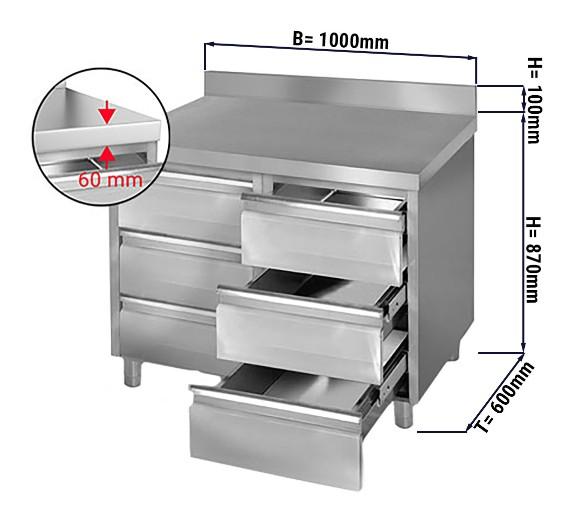 Table en acier inox de 1,00 m avec 6 tiroirs et un rebord_1
