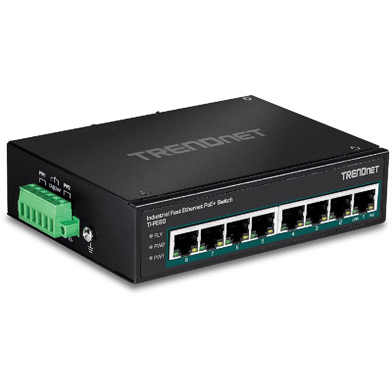 TRENDnet TI-PE80 Switch Rail DIN Fast Ethernet PoE+ industriel à 8 ports_1