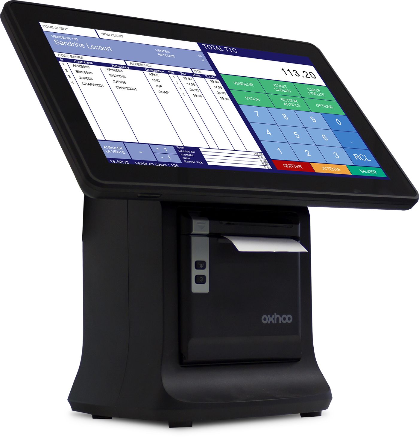 Zeo - Terminal de point de vente OXHOO avec imprimante intégrée amovible et écran 14’’ Wide 16/9 LED - Noir ou Blanc_1