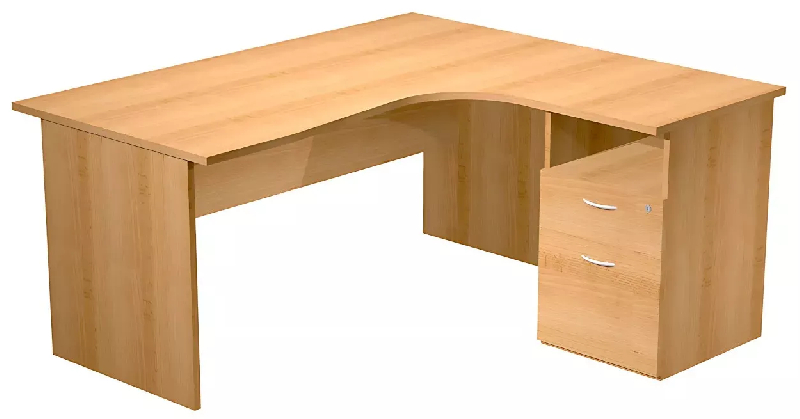 Bureau d'angle 160 x 80/100 cm compact pied panneau et caisson hauteur bureau So Presto - Chêne, 3 tiroirs, À gauche, 160 x 100 cm, Hêtre_1